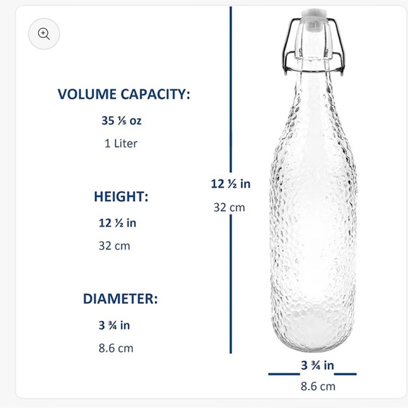 ACOPA 32 OZ. TEXTURED GLASS WATER BOTTLE WITH CLEAR SWING TOP LID.  6 available - Picture 4 of 5